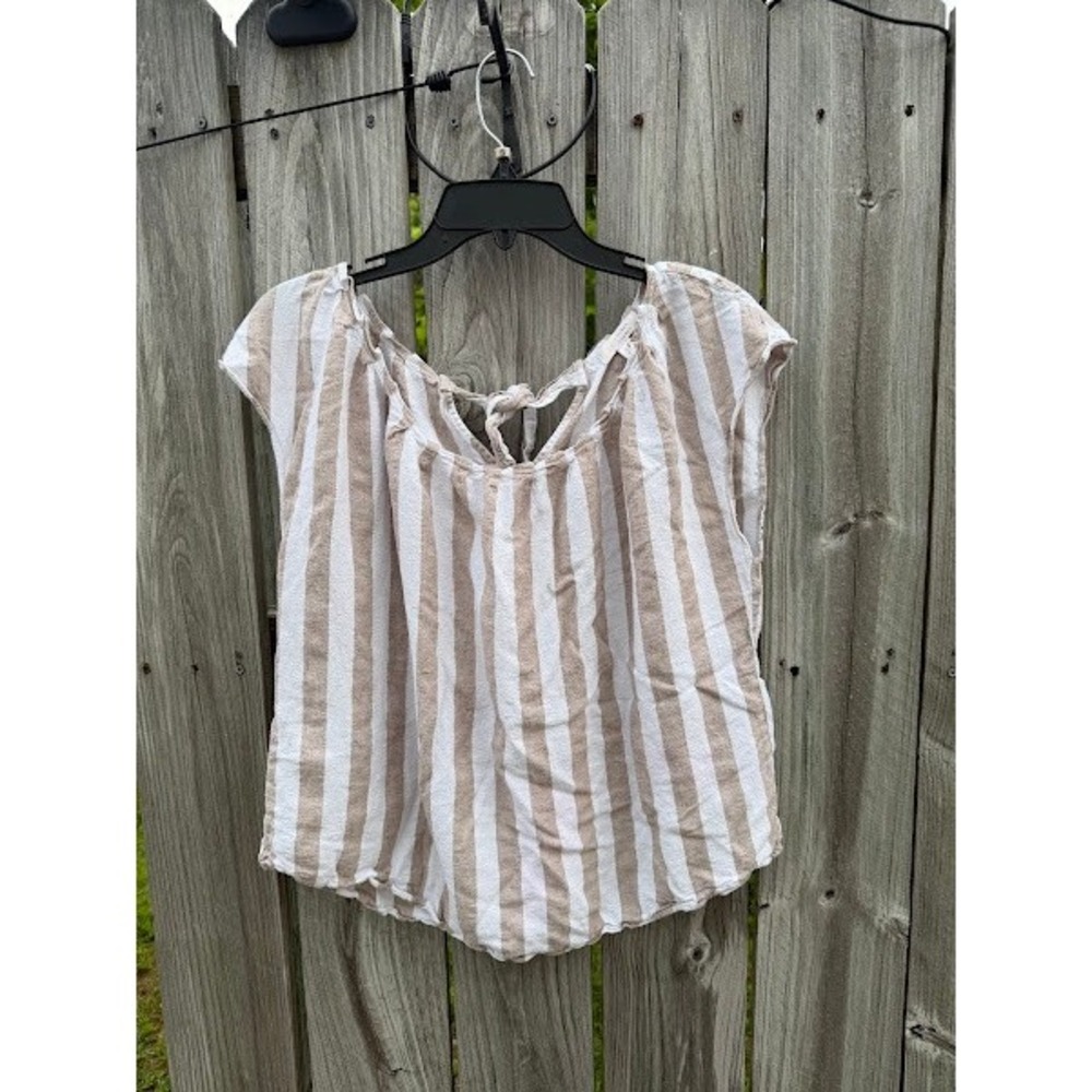 Linen Blend Striped LC Lauren Conrad Blouseβ Womens XL Tan White